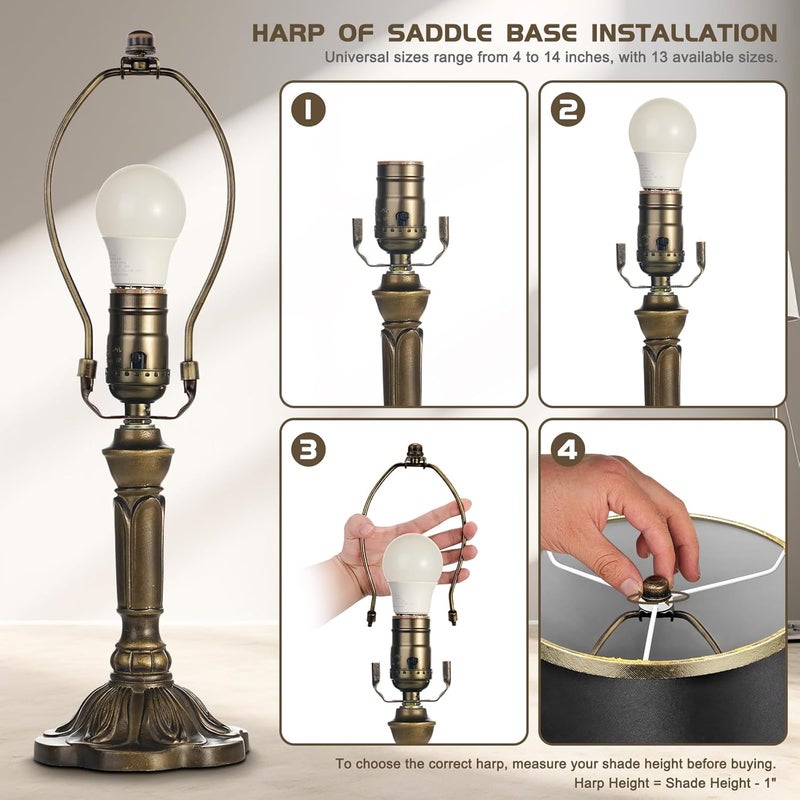 GooChan Lamp Shade Harp, Antique Brass Lamp Harp Frame Lampshade Bracket, Detachable Shade Holder for Floor or Table Light (Bronze, 7.5-Inch) - Image 3